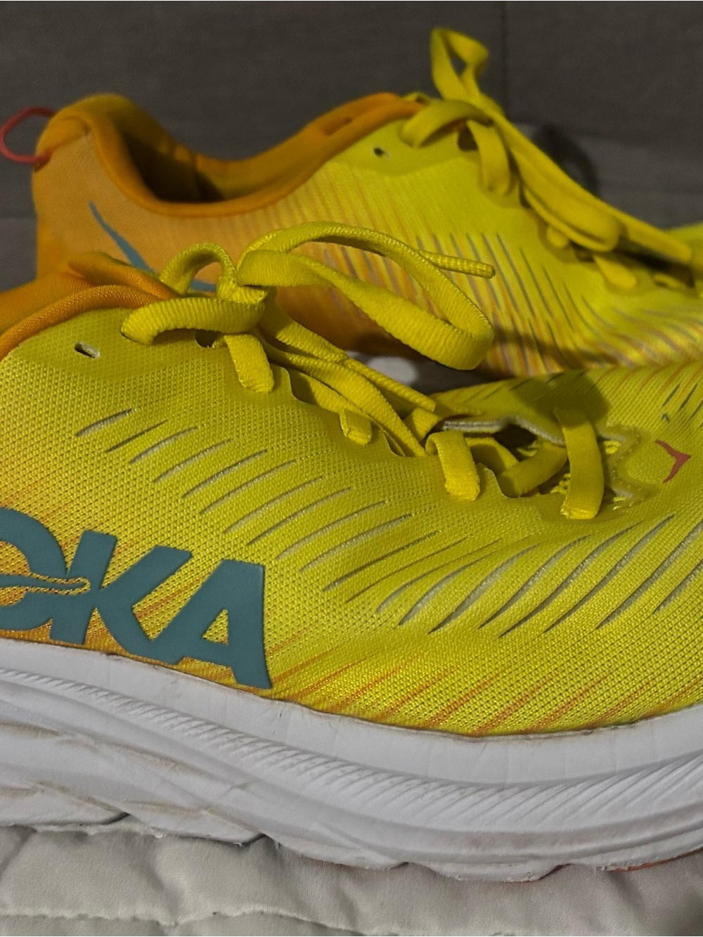 Hoka Kids Bright Yellow Sneakers with Teal Logo